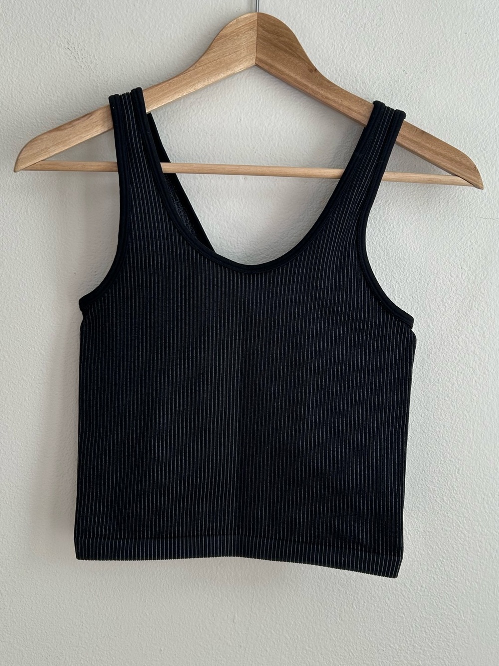 Offline by Aerie Ribbed Black Grey Striped Crop Tank Top Stretchy Size S